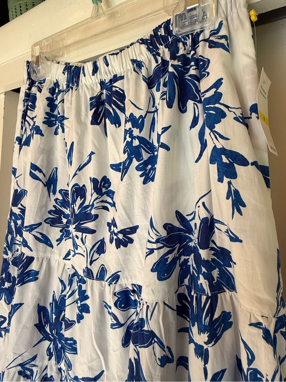 CeCe White Maxi Skirt with Blue Floral Print - Picture 3 of 5